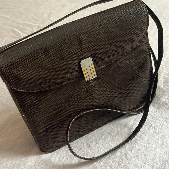 Jay Herbert New York Handbags - Vintage 1980’s Jay Herbert New York Accordion Style Brown Snakeskin Handbag